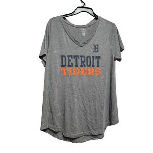 Detroit Tigers MLB Gray V-Neck T-Shirt Womens‎ Large Baseball Tee